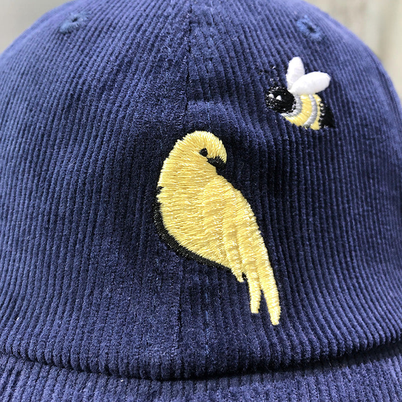 Corduroy Bee and Bird Embroidered Baseball Cap