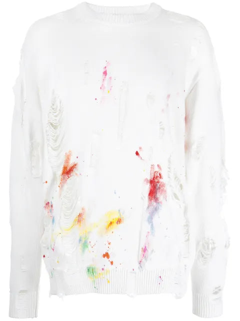 Mostly Heard Rarely Seen distressed paint-splatter sweatshirt