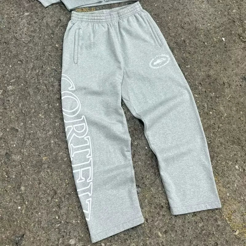Corteiz Laurel Island Badge Cropped Zip Hoodie – Heather Grey (+ Matching Pants)