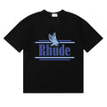Rhude Eagle Graphic Blue Logo Black Oversized T‑Shirt