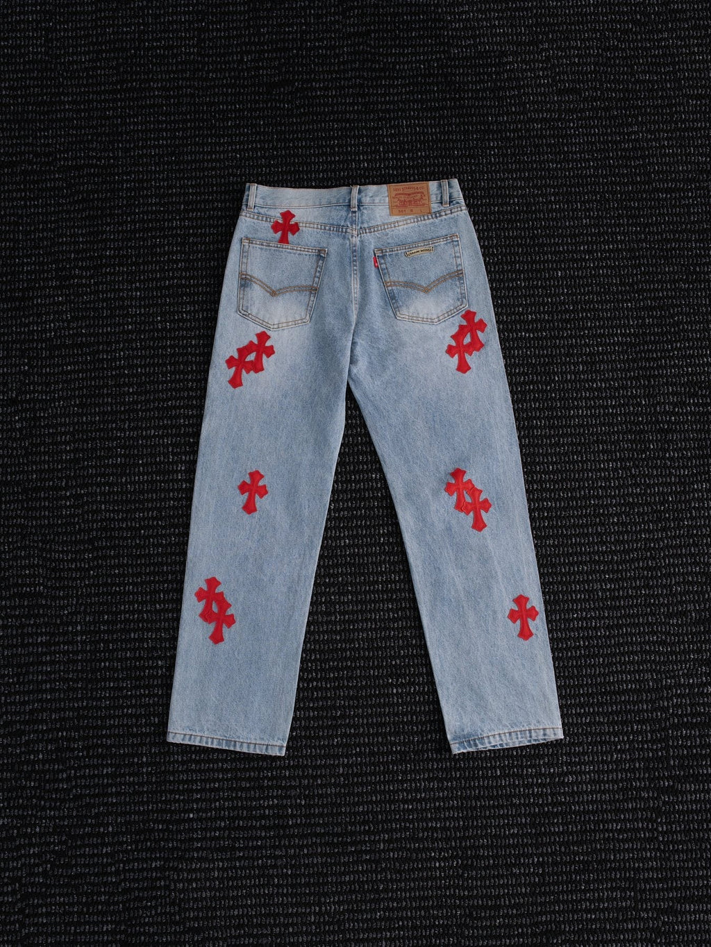 Chrome Hearts Light Blue Cross Patch Jeans