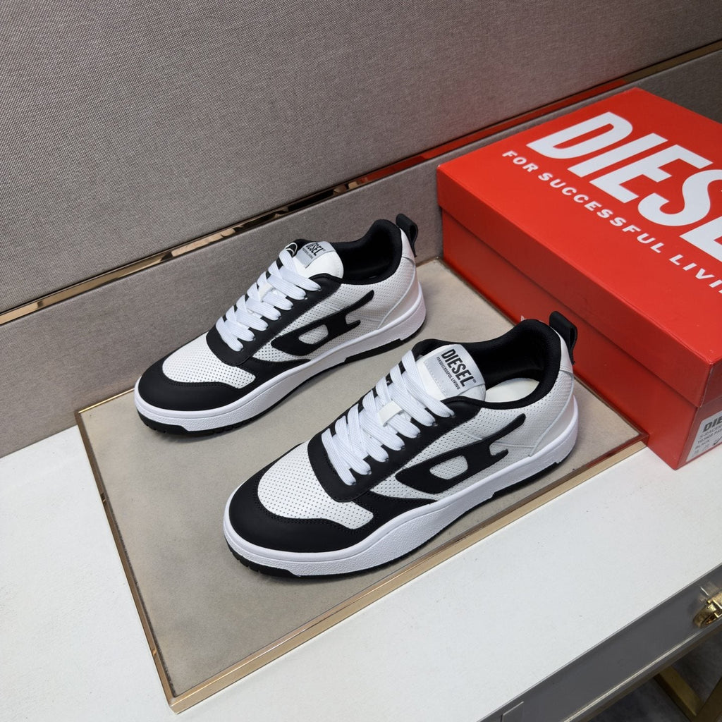 DIESEL Black and White Low-Top Sneakers