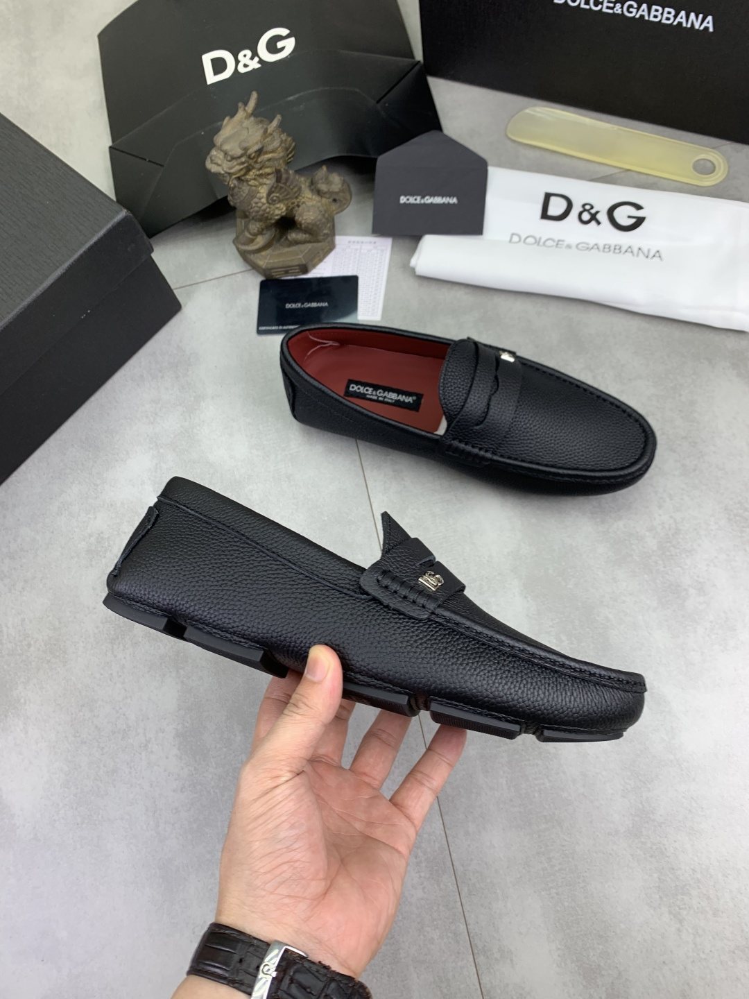 Dolce & Gabbana Dark Navy Apron-Toe Loafers