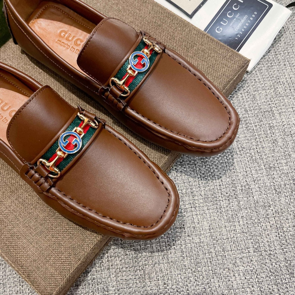 Gucci Brown Metal Hardware Loafers