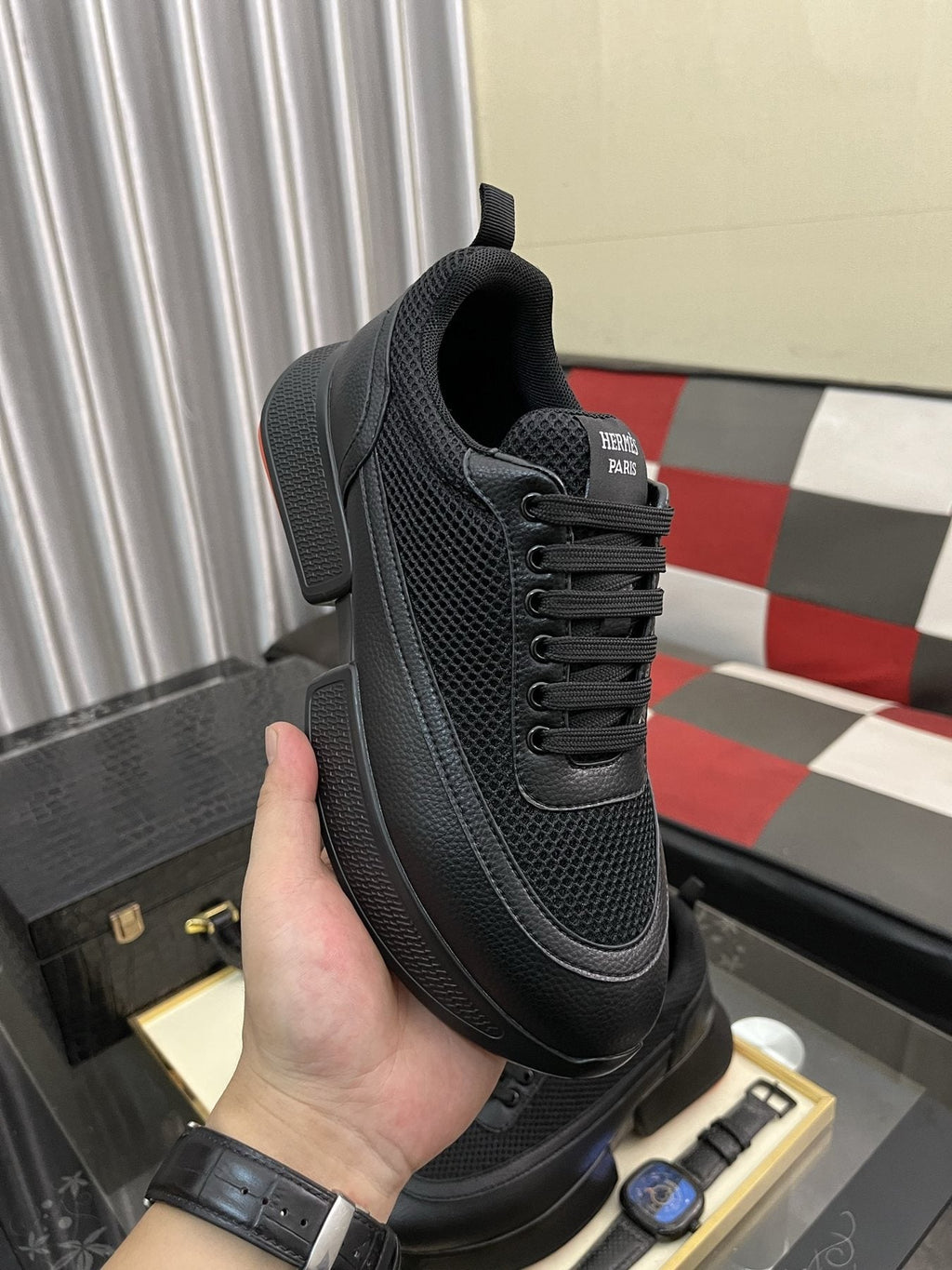 Hermès Layered Lace-Up Sneakers