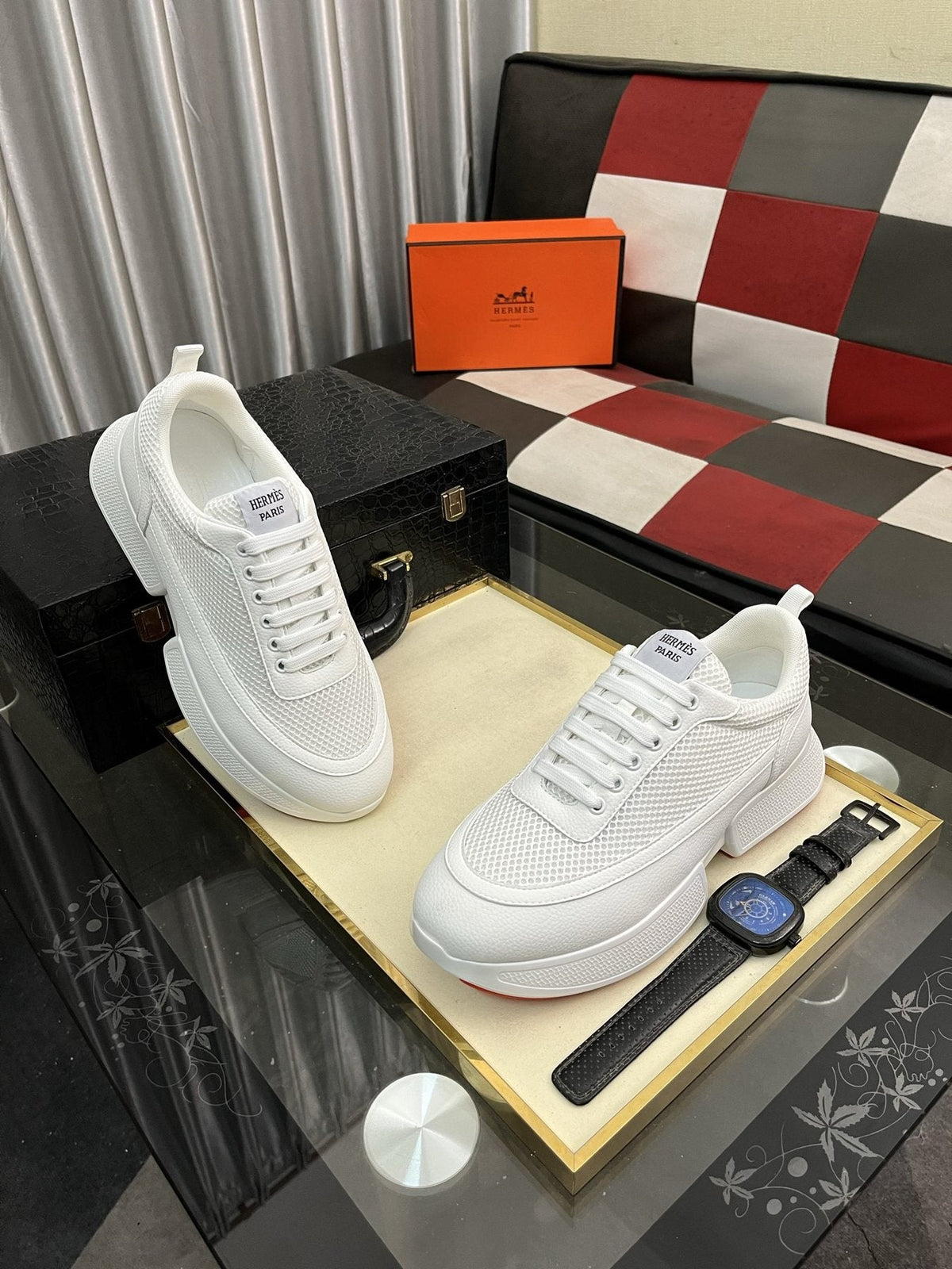 Hermès Layered Lace-Up Sneakers