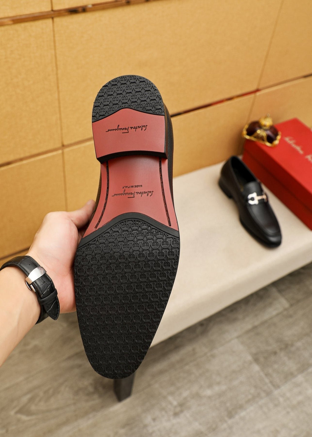 Salvatore Ferragamo Black Pebble-Textured Bit Loafers