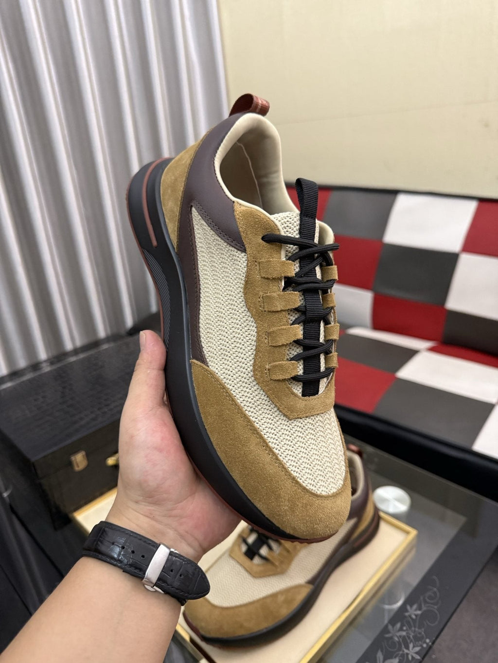 Color-Blocked Low-Top Lace-Up Sneakers